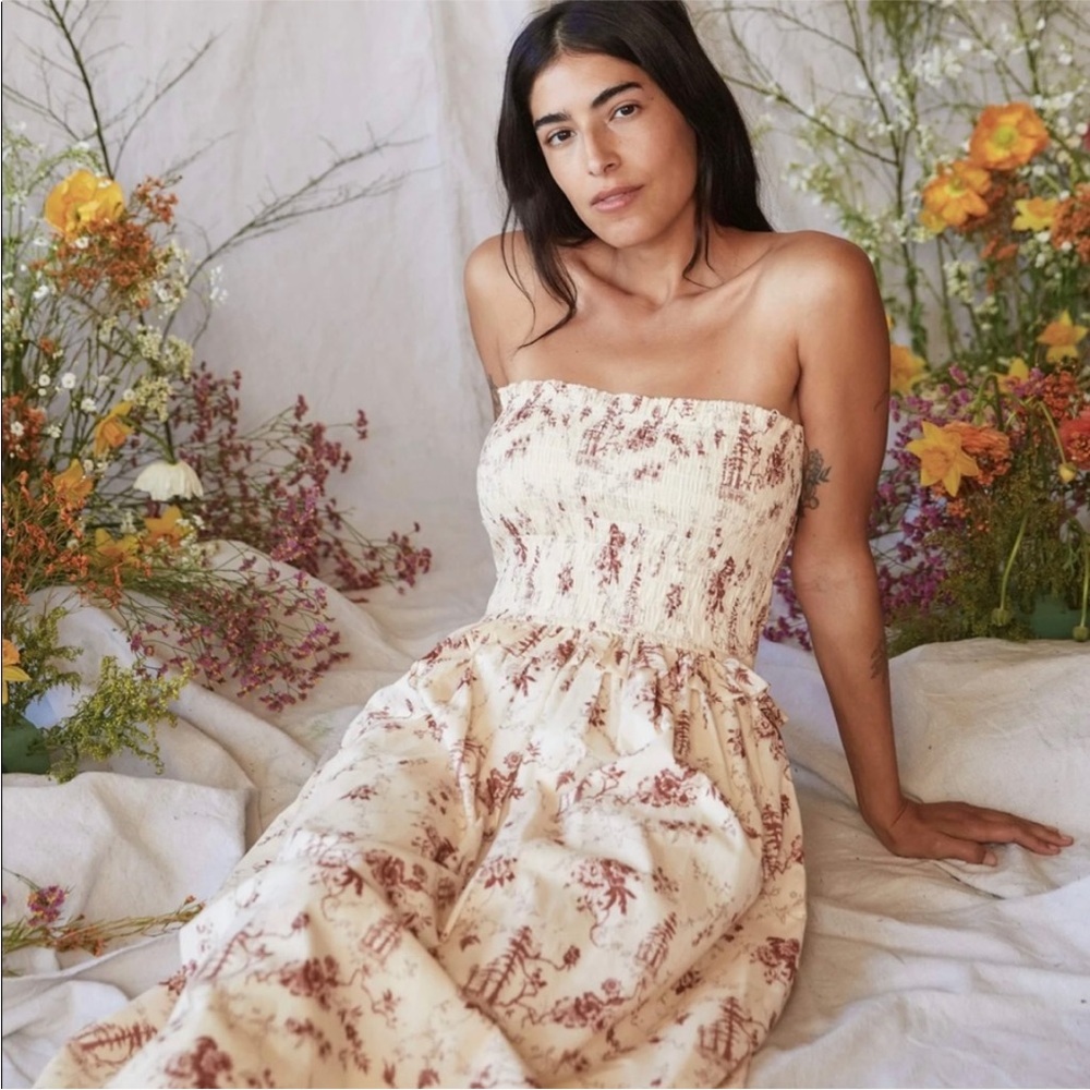 Christy Dawn Cream Floral Strapless Midi Dress